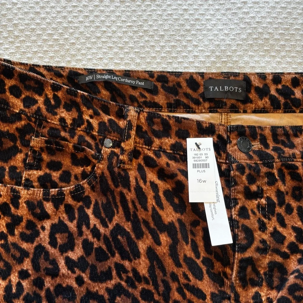 Talbots Straight‎ Leg Corduroy Pant Full Length High Waist Leopard Print 16W NWT